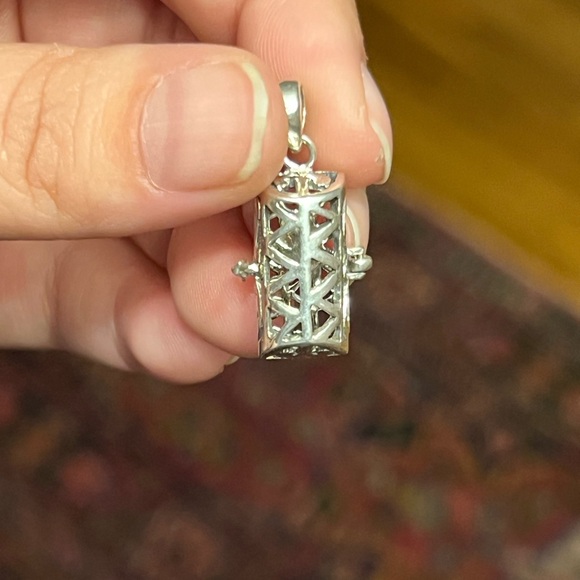 Lab Created Opal Hamsa Hand Cage Pendant In Sterling Silver - Picture 4 of 8